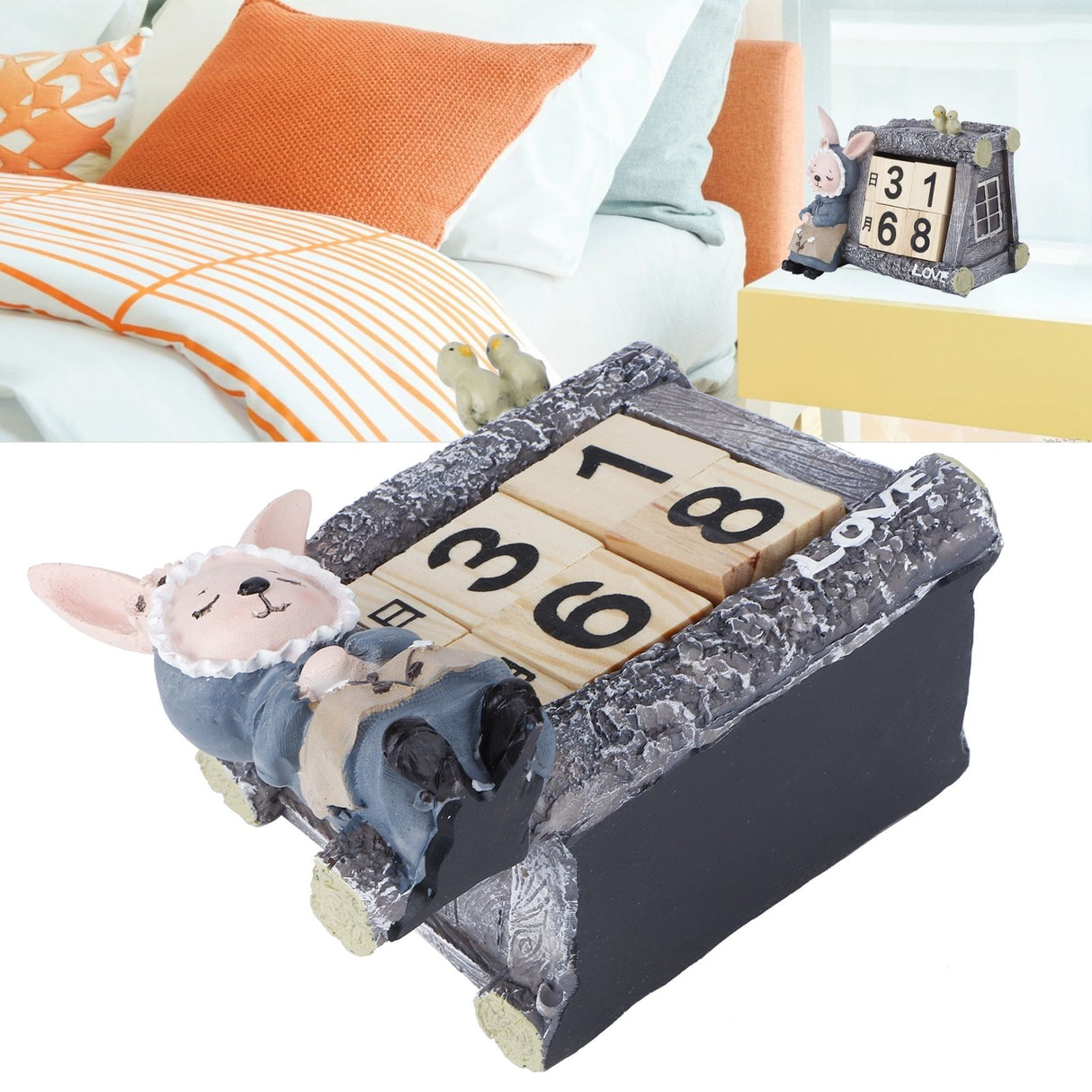 Cartoon Wood House Shaped Calendar Table Calendar for Living Room Crafts Decoration