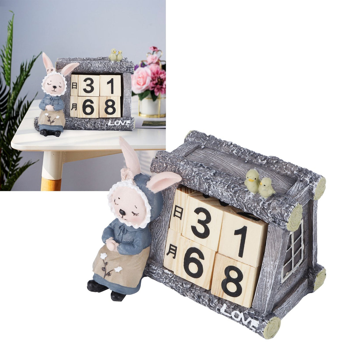 Cartoon Wood House Shaped Calendar Table Calendar for Living Room Crafts Decoration