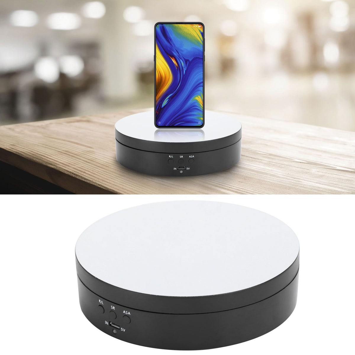 3 Speeds Electric Rotating Display Stand 360 Degree Turntable Jewelry Holder USB ChargingBlack