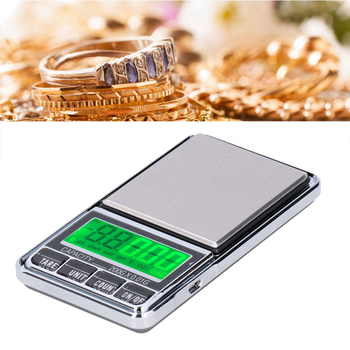 Electronic Jewelry Scale Pocket Digital Carat Scales with Green Backlight LCD Display0.01/200G