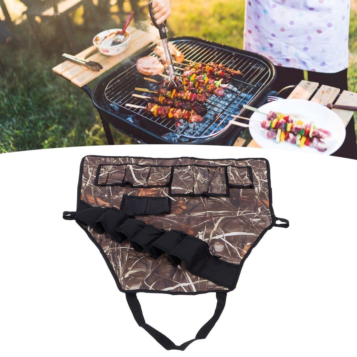 Multi-Pockets Apron 600D Oxford Fabric Camouflage Picnic Barbecue Aprons WaterproofReed Color