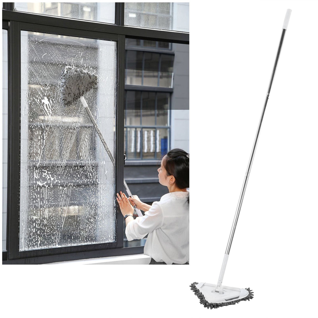 MultiFunctional Window Cleaner Detachable Rod Floor Ceiling Wall Glass Wiper Cleaning Tool