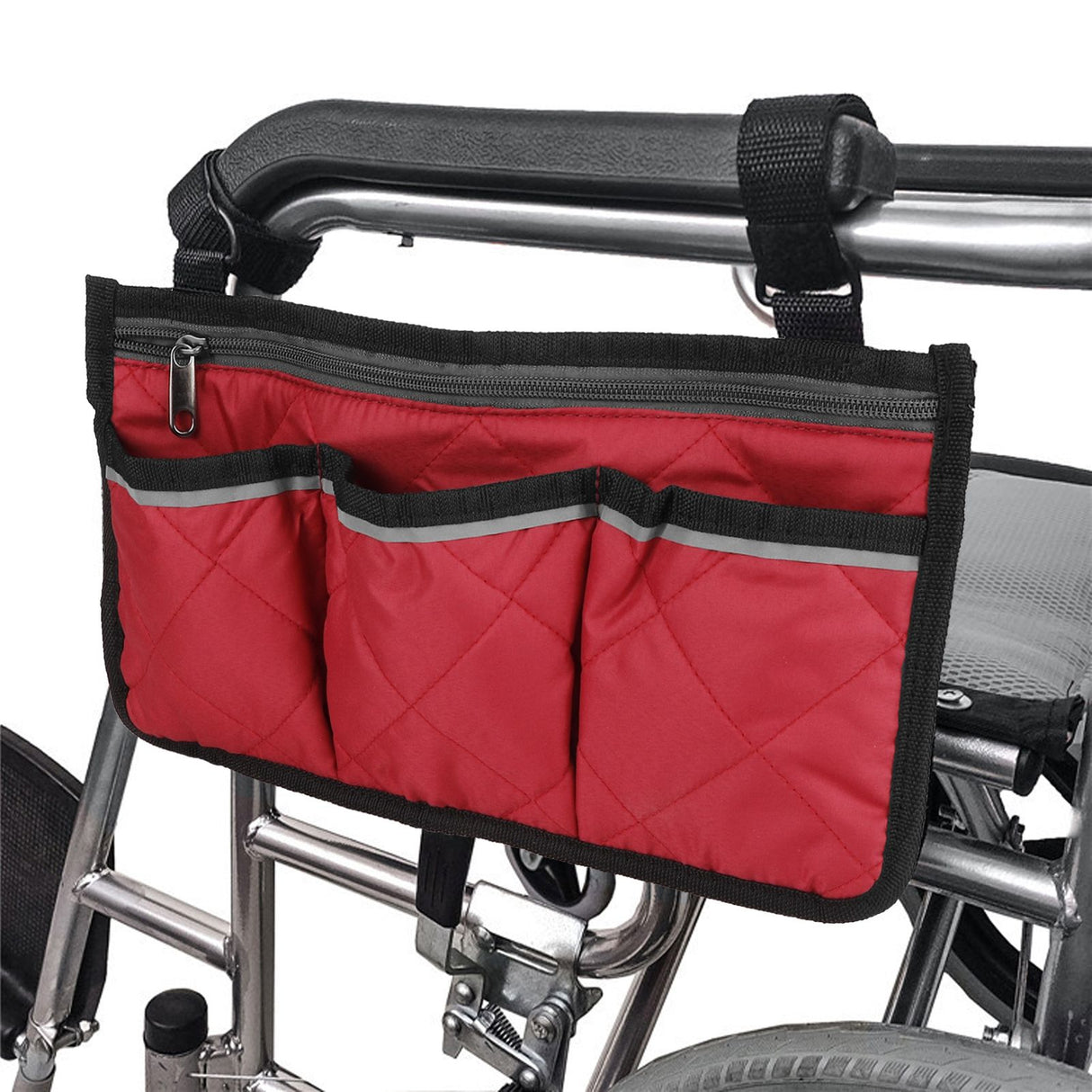 Multifunctional Wheelchair Side Hanging Bag Office Chair Storage Bag Armrest Pouch OrganizerWine Red