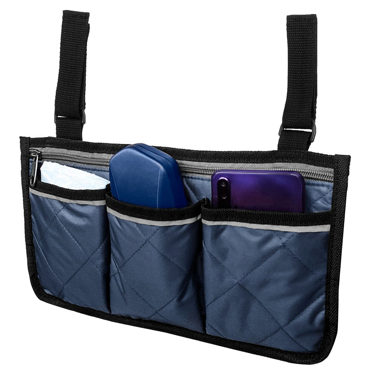 Multifunctional Wheelchair Side Hanging Bag Office Chair Storage Bag Armrest Pouch OrganizerNavy Blue