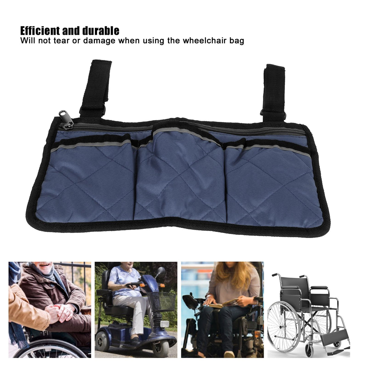 Multifunctional Wheelchair Side Hanging Bag Office Chair Storage Bag Armrest Pouch OrganizerNavy Blue
