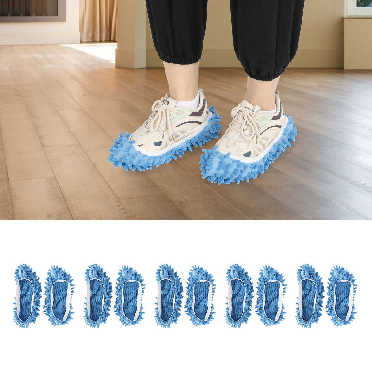 10Pcs Chenille Mop Slippers Multifunction Floor Cleaning Shoes Dust Cleaner AccessoryBlue