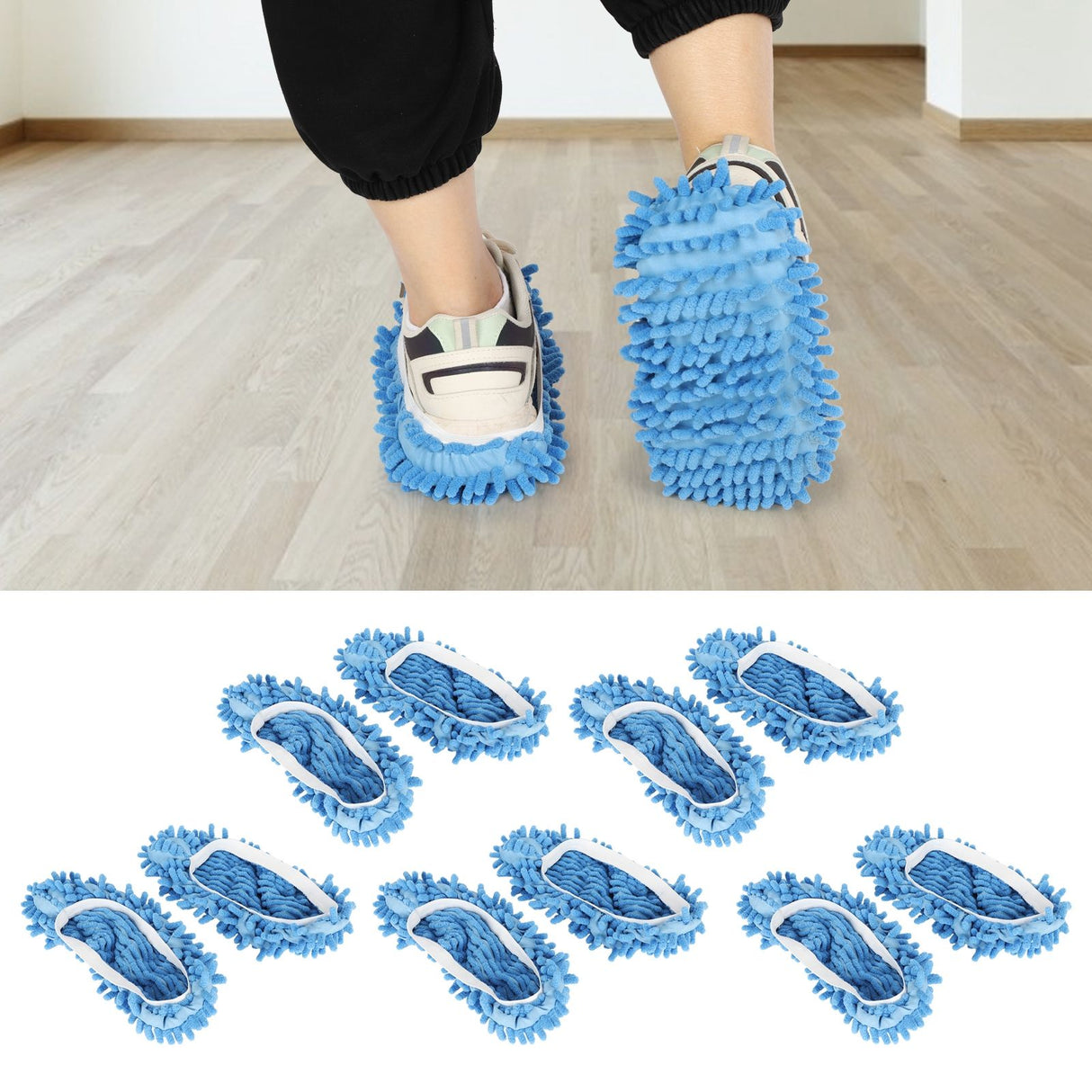 10Pcs Chenille Mop Slippers Multifunction Floor Cleaning Shoes Dust Cleaner AccessoryBlue