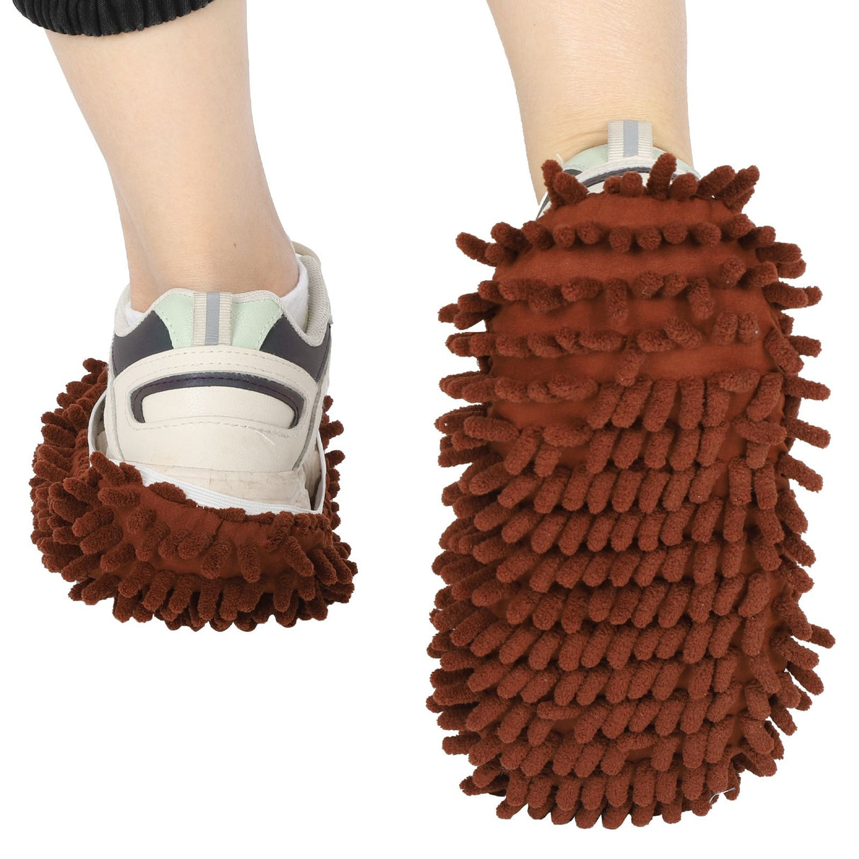 10Pcs Chenille Mop Slippers Multifunction Floor Cleaning Shoes Dust Cleaner AccessoryBrown