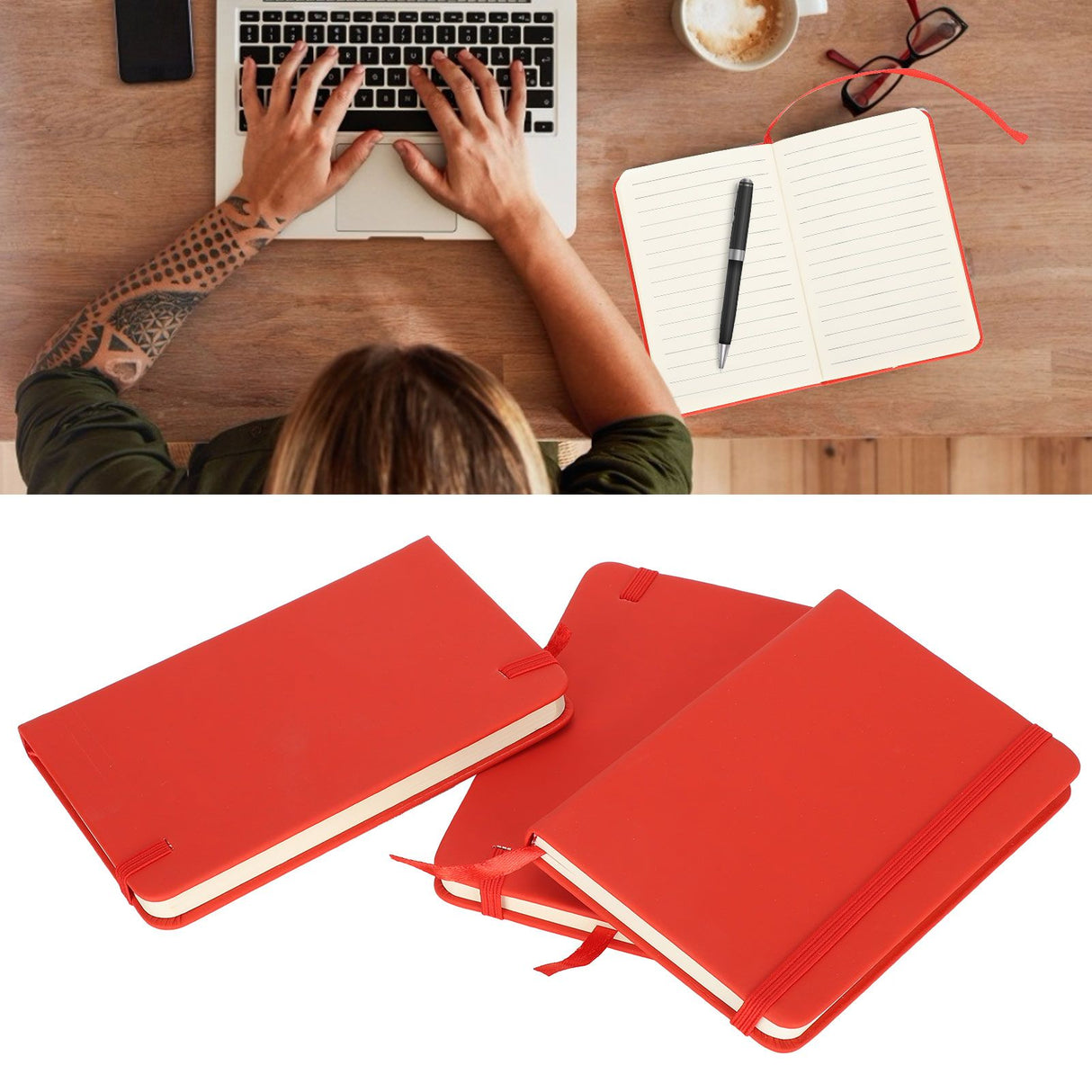 3Pcs PU A6 Business Notepad Hardcover Strap Notebook Diary Stationery Office School SuppliesRed