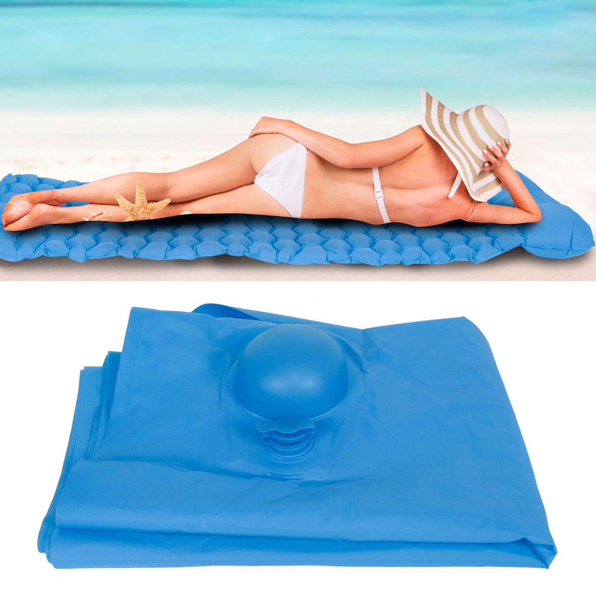 Inflatable Sleeping Pad Mat Portable Air Bed for Outdoor Camping Hiking Travel BeachPeacock Blue