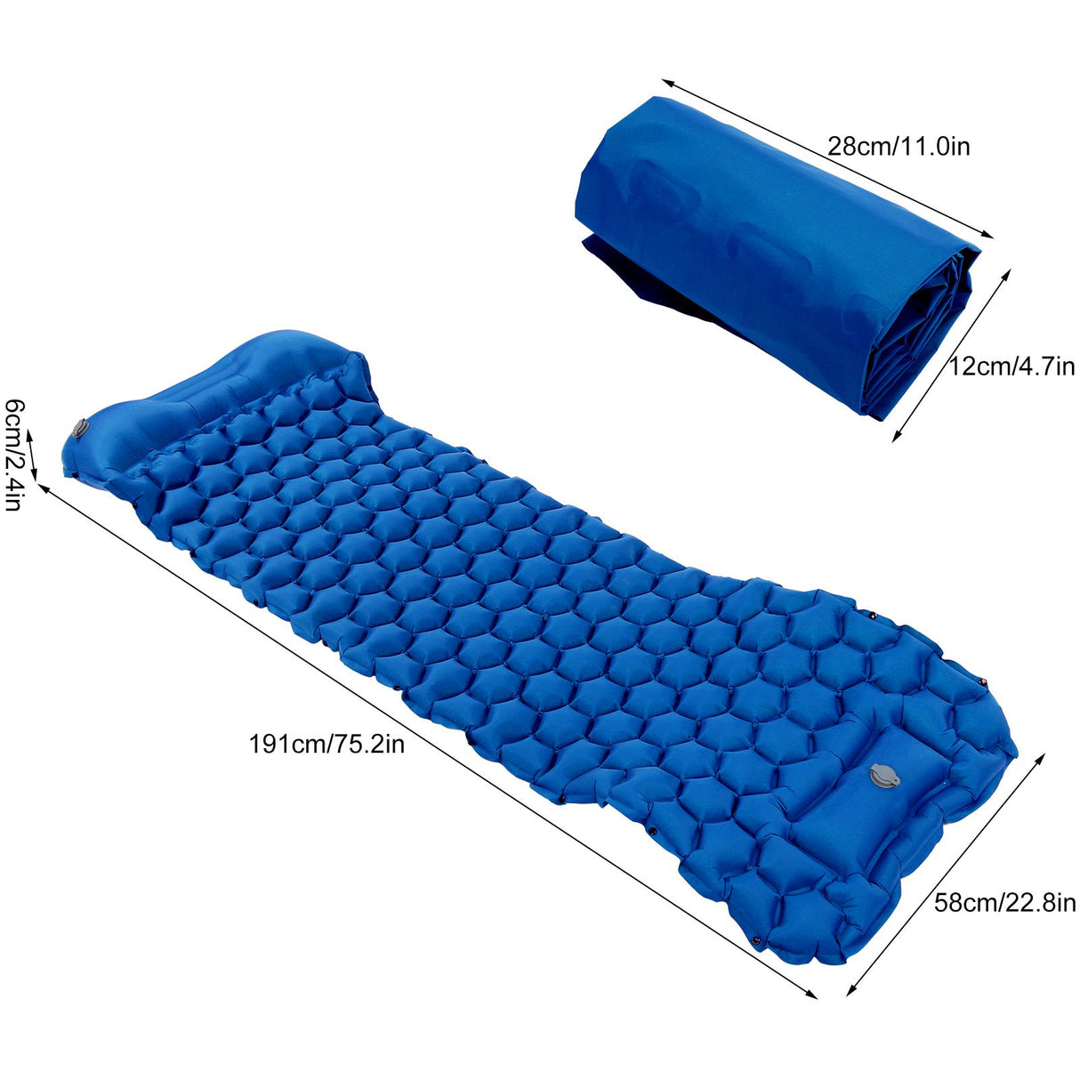 Camping Sleeping Pad Mat Foot Press Inflatable Cushion Mattress for Tent Hiking TravelRoyalblue