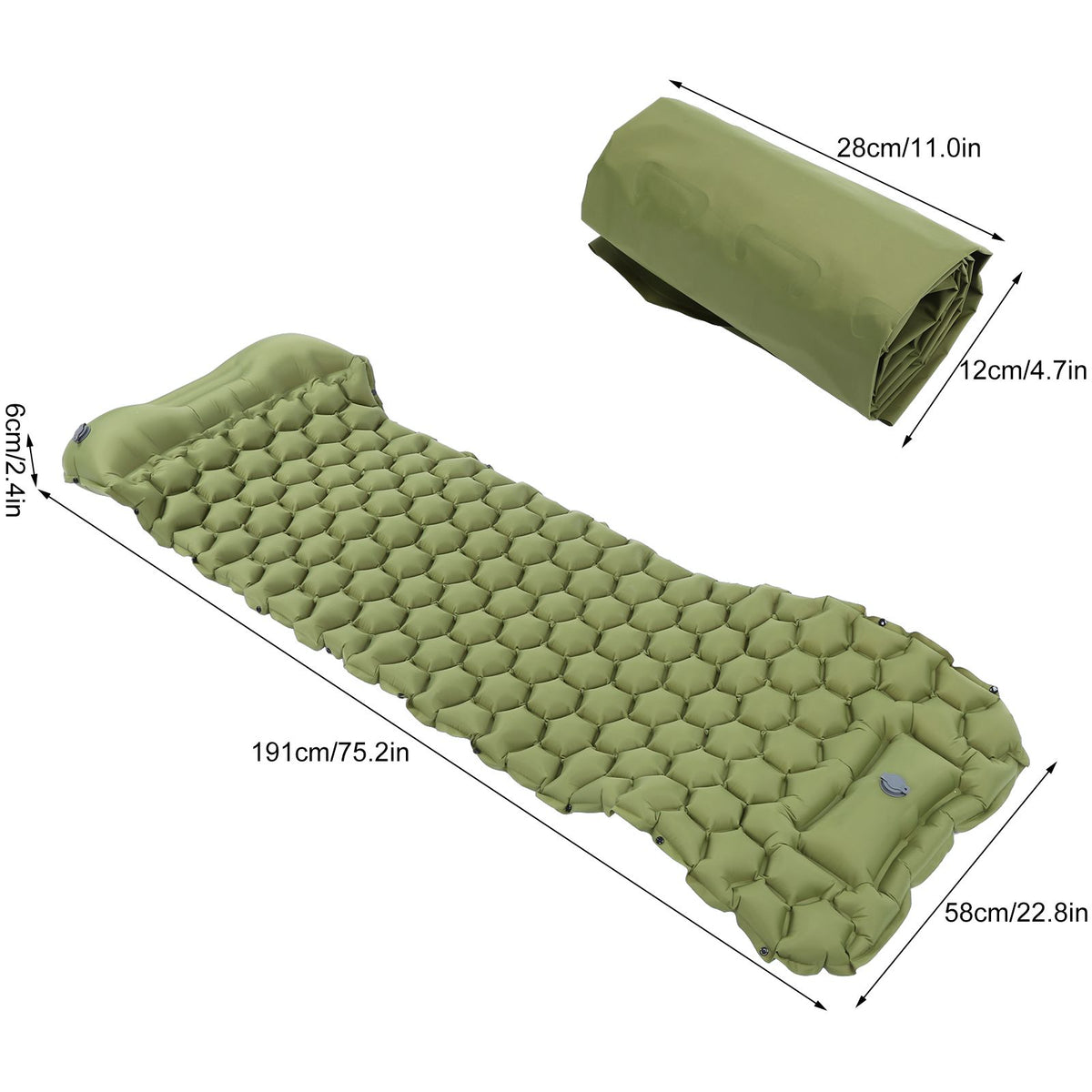 Camping Sleeping Pad Mat Foot Press Inflatable Cushion Mattress for Tent Hiking TravelMilitary Green
