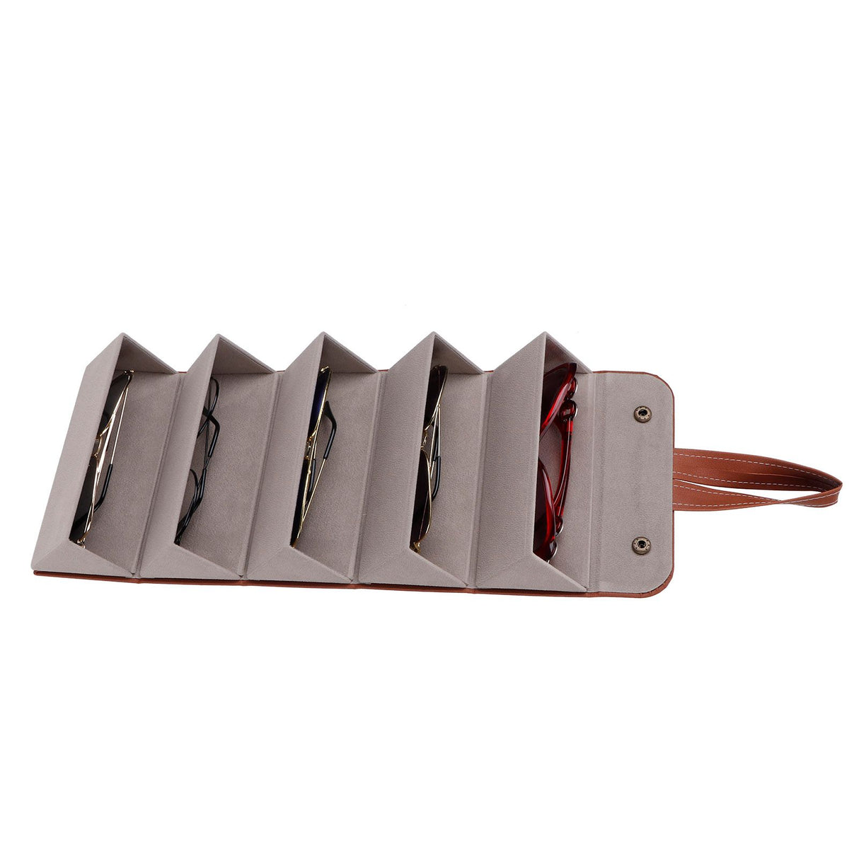 5‑Slot Travel Sunglasses Organizer Eyeglasses Storage Case Box Hanging Glasses Holder DisplayBrown