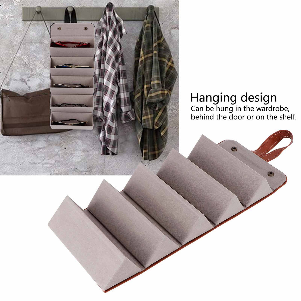 5‑Slot Travel Sunglasses Organizer Eyeglasses Storage Case Box Hanging Glasses Holder DisplayBrown