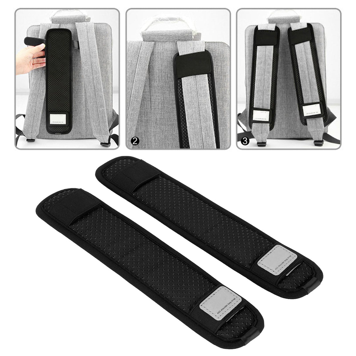 2Pcs Infrared Shoulder Strap Pad Detachable Backpack Decompression Belt Cushion Accessory BlackS
