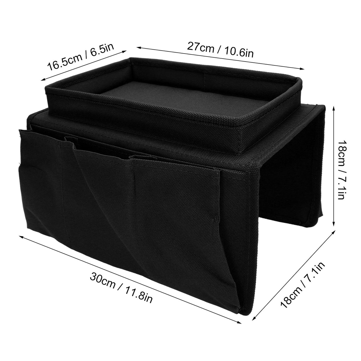 4 Pockets Sofa Armrest TV Remote Control Organizer Armchair Couch Bag with Cup Holder TrayBlack
