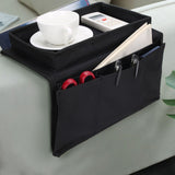 4 Pockets Sofa Armrest TV Remote Control Organizer Armchair Couch Bag with Cup Holder TrayBlack