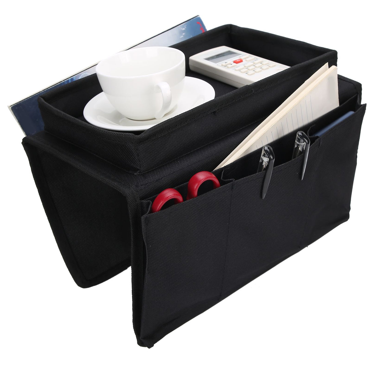 4 Pockets Sofa Armrest TV Remote Control Organizer Armchair Couch Bag with Cup Holder TrayBlack