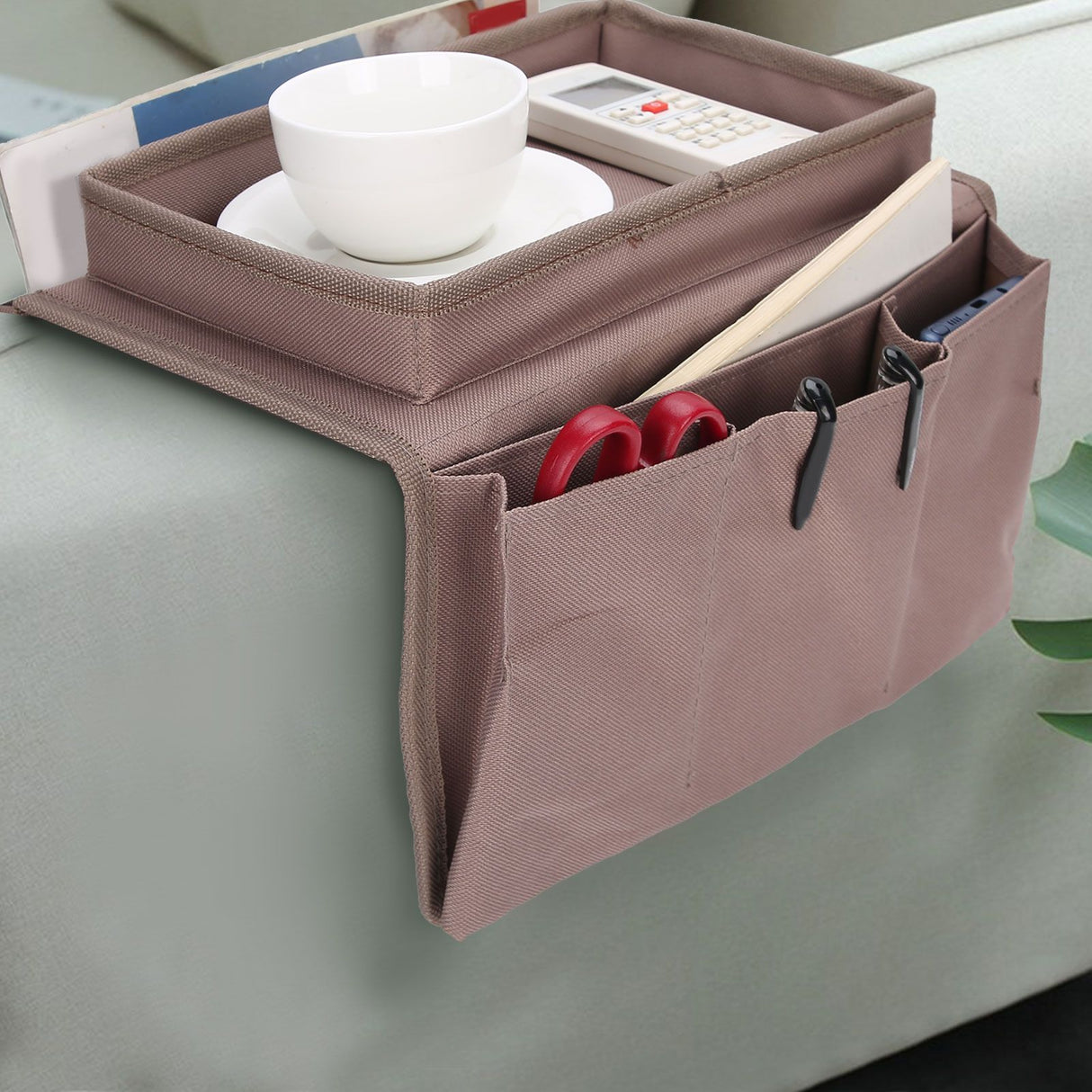 4 Pockets Sofa Armrest TV Remote Control Organizer Armchair Couch Bag with Cup Holder TrayCoffee