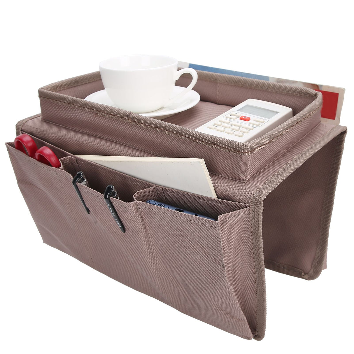 4 Pockets Sofa Armrest TV Remote Control Organizer Armchair Couch Bag with Cup Holder TrayCoffee