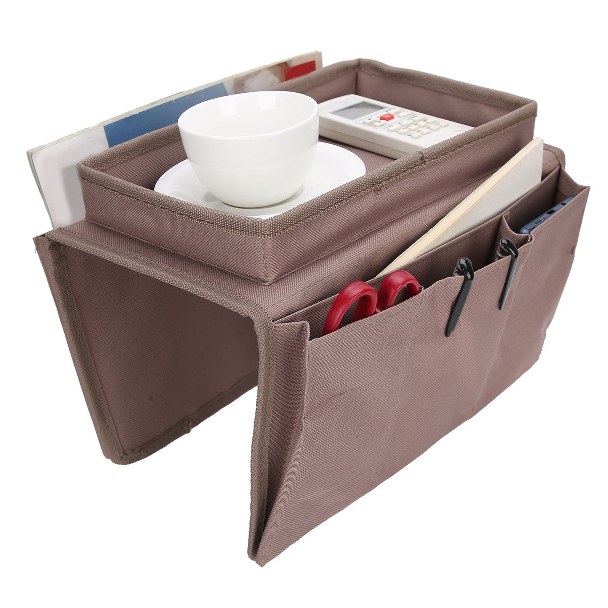 4 Pockets Sofa Armrest TV Remote Control Organizer Armchair Couch Bag with Cup Holder TrayCoffee