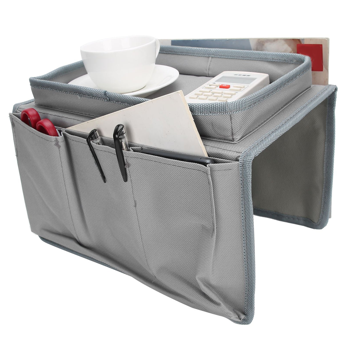 4 Pockets Sofa Armrest TV Remote Control Organizer Armchair Couch Bag with Cup Holder TrayGray