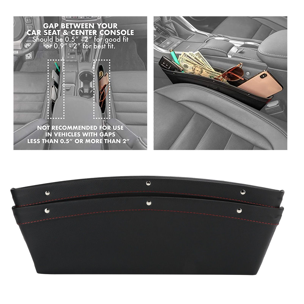 2Pcs Car Seat Slit Organizer Storage Pockets Bag Side Holder for Phone Money Cards KeysBlack