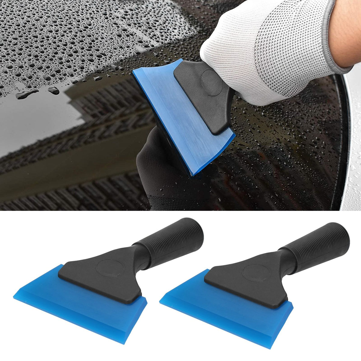 2pcs Car Window Scraper Water Ice Squeegee Snow Shovel NonSlip Handle Glass Cleaning Tool