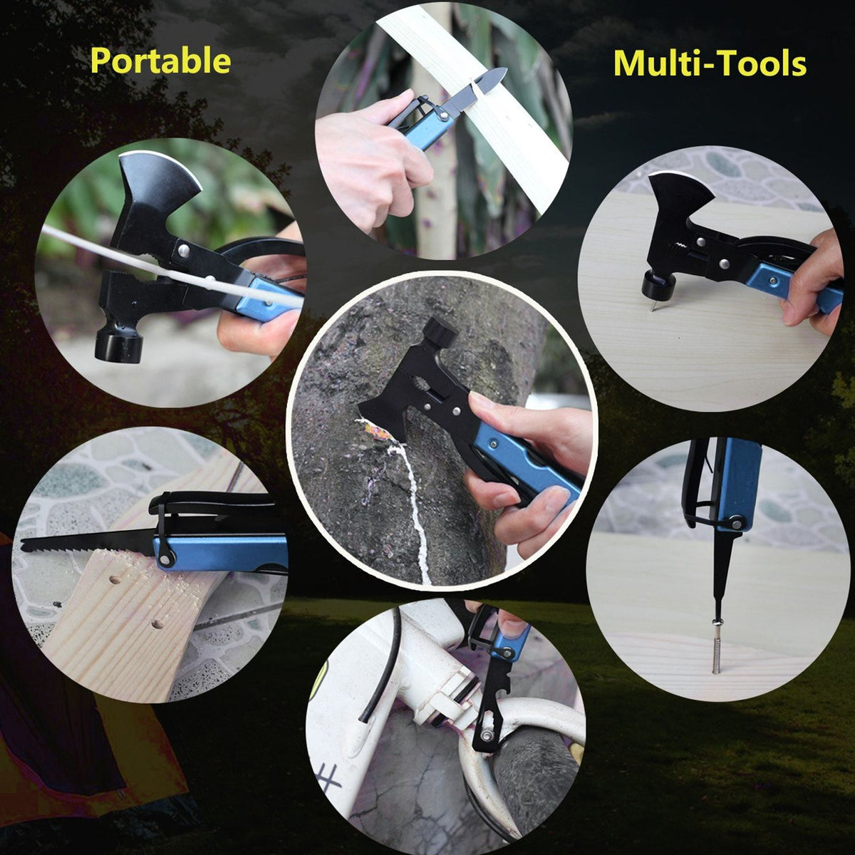 15In1 Axe Hammer MultiFunctional Camping Survival Screwdrivers Pliers Bottle Opener(Blue )