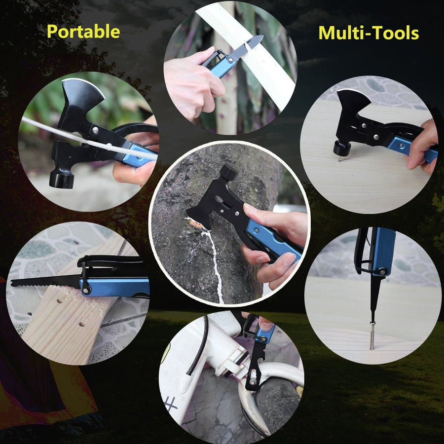15In1 Axe Hammer MultiFunctional Camping Survival Screwdrivers Pliers Bottle Opener(Blue )