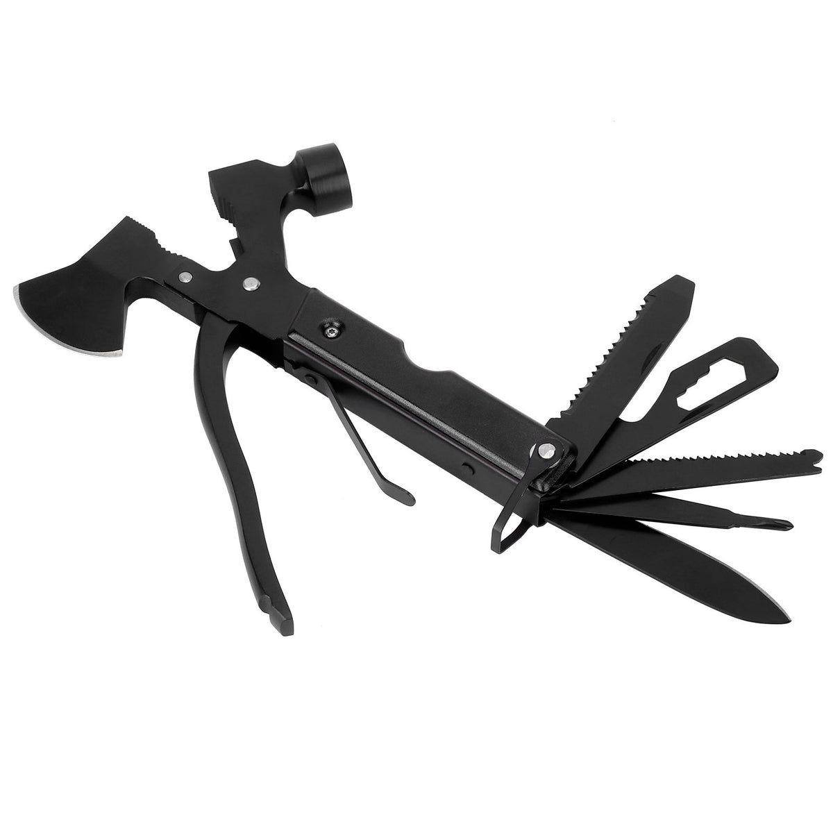 15In1 Axe Hammer MultiFunctional Camping Survival Screwdrivers Pliers Bottle Opener(Black )
