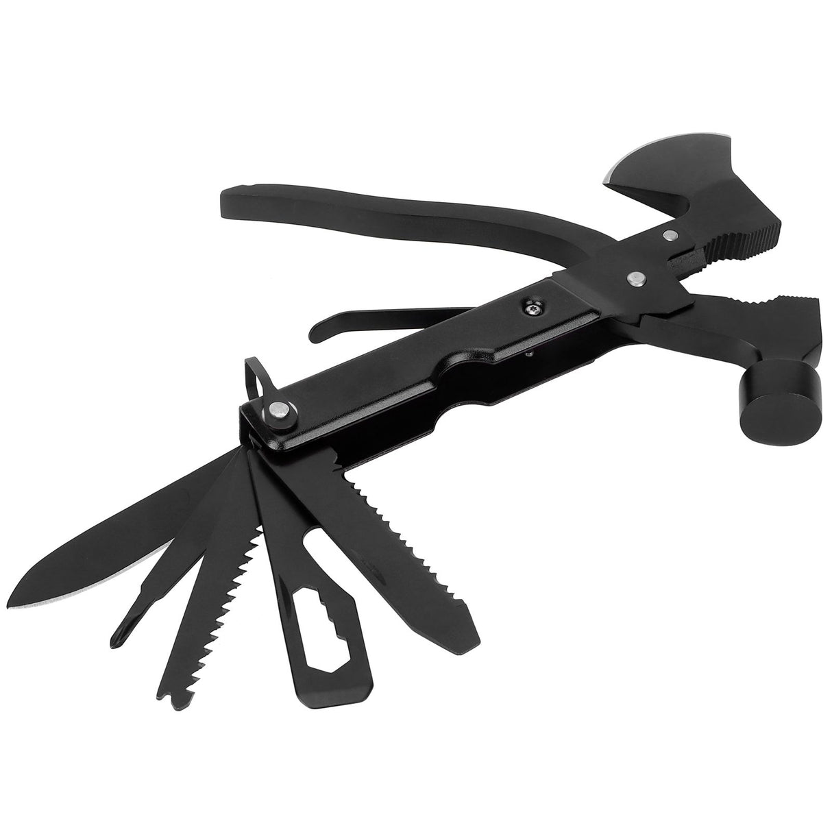 15In1 Axe Hammer MultiFunctional Camping Survival Screwdrivers Pliers Bottle Opener(Black )
