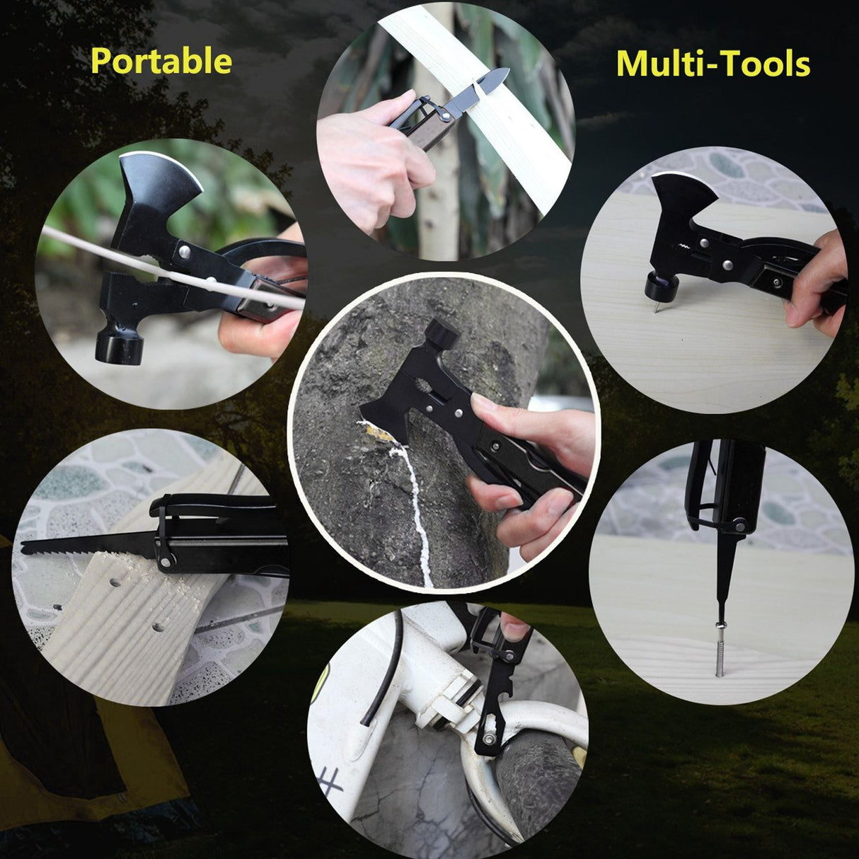 15In1 Axe Hammer MultiFunctional Camping Survival Screwdrivers Pliers Bottle Opener(Black )