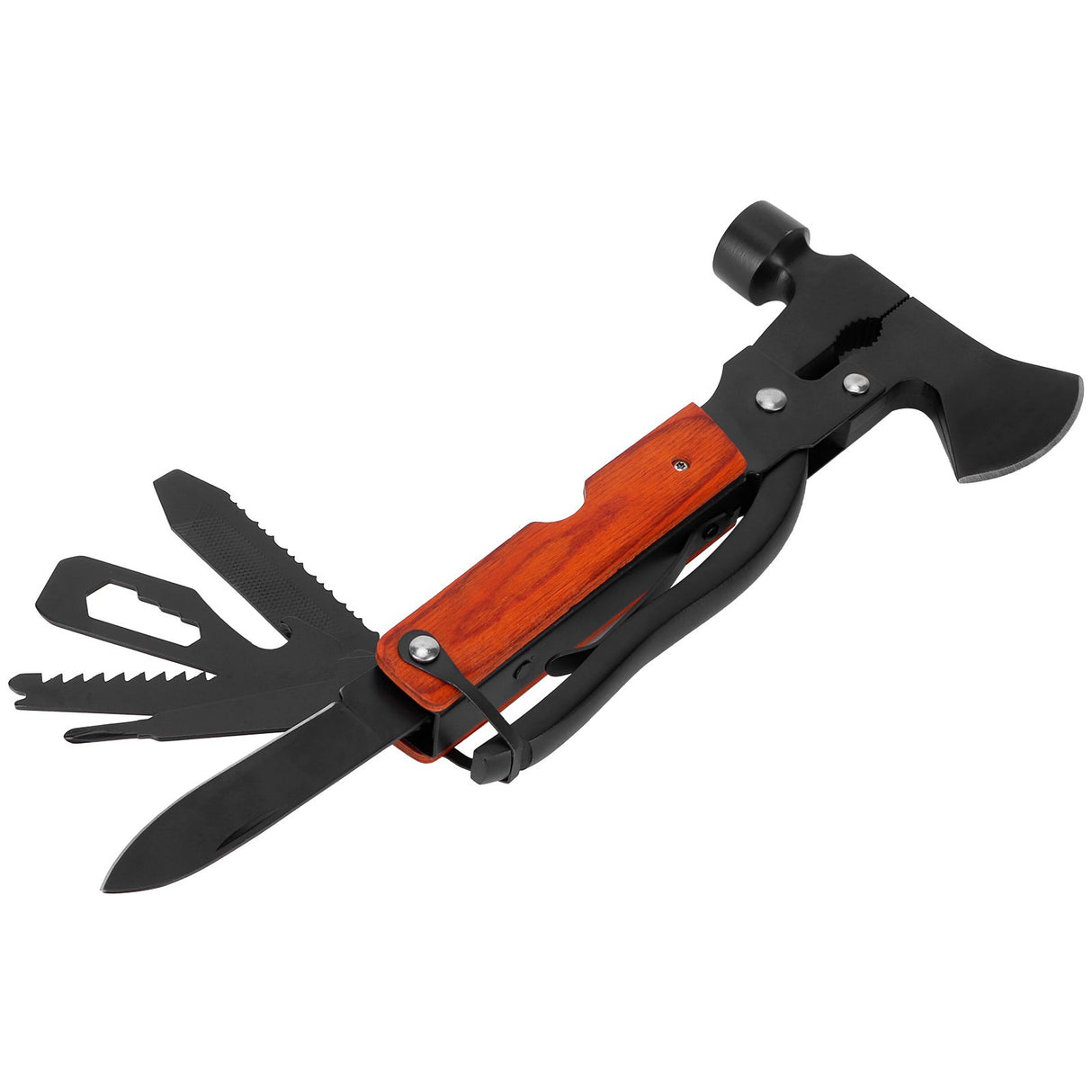 15In1 Axe Hammer MultiFunctional Camping Survival Screwdrivers Pliers Bottle Opener(Wood Grain )