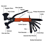 15In1 Axe Hammer MultiFunctional Camping Survival Screwdrivers Pliers Bottle Opener(Wood Grain )