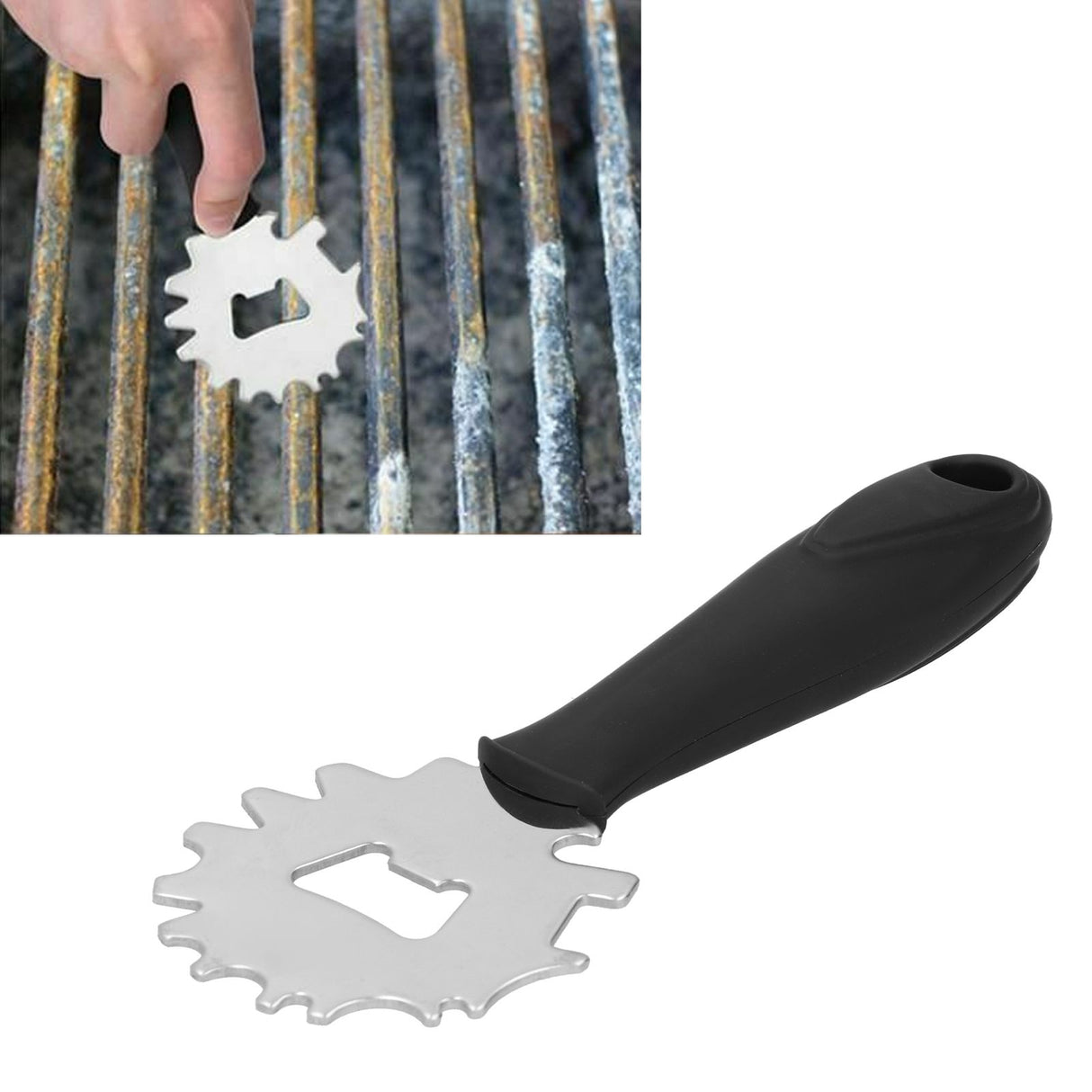 Stainless Steel BBQ Grill Scraper Barbecue Cleaner Tool Bristle Free with Beer Bottle Opener