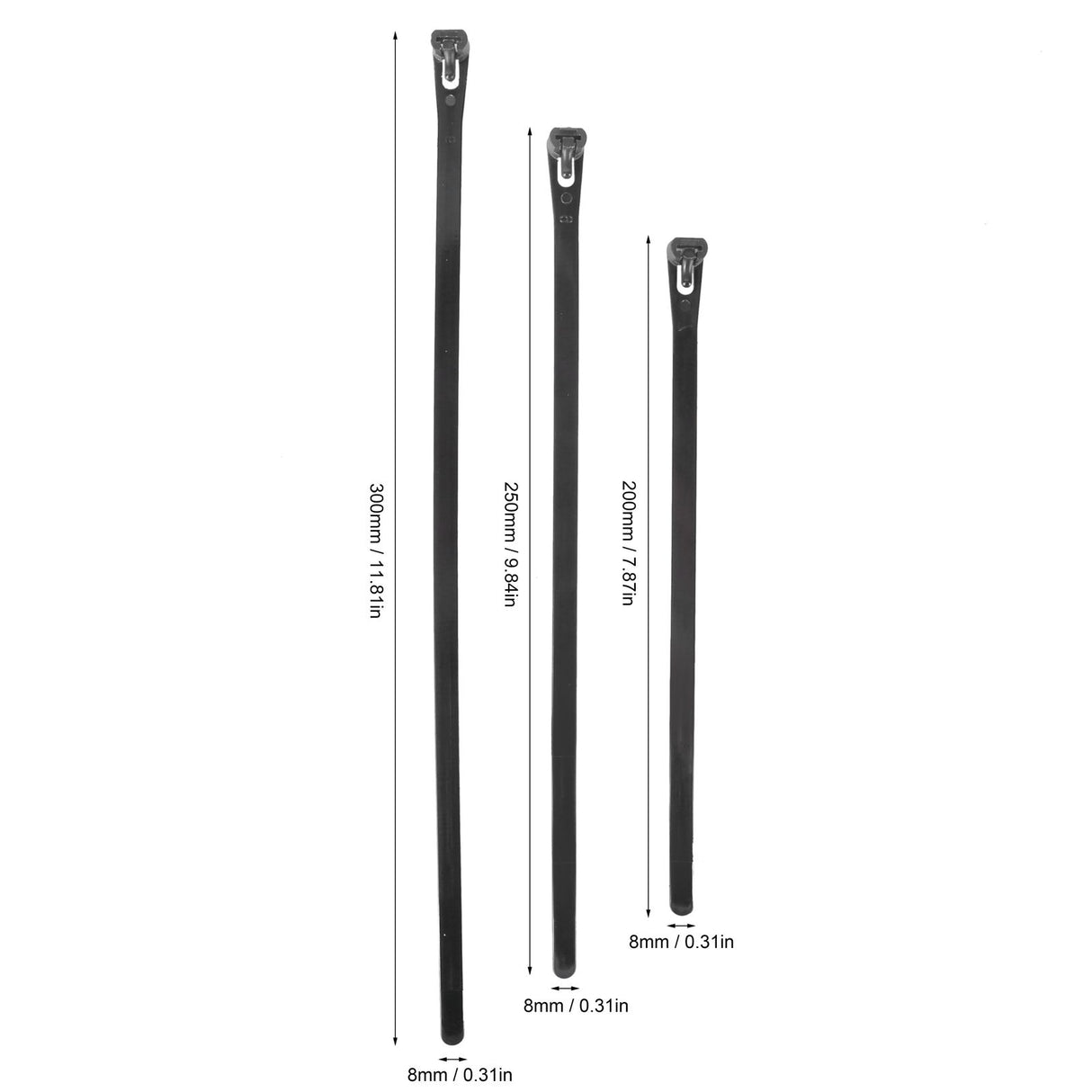 300PCS Cable Ties Multi Size Long Zip Ties for Home Office Garden Fastener SuppliesBlack