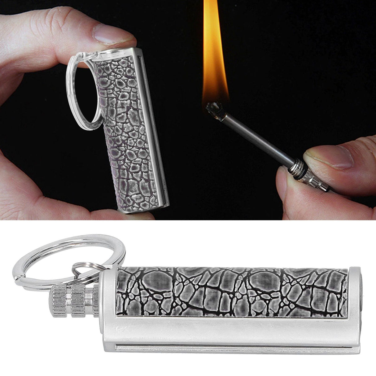 Cigarette Lighter Matchstick Kerosene Lighter Waterproof Lighter Outdoor Vintage Key ChainGray