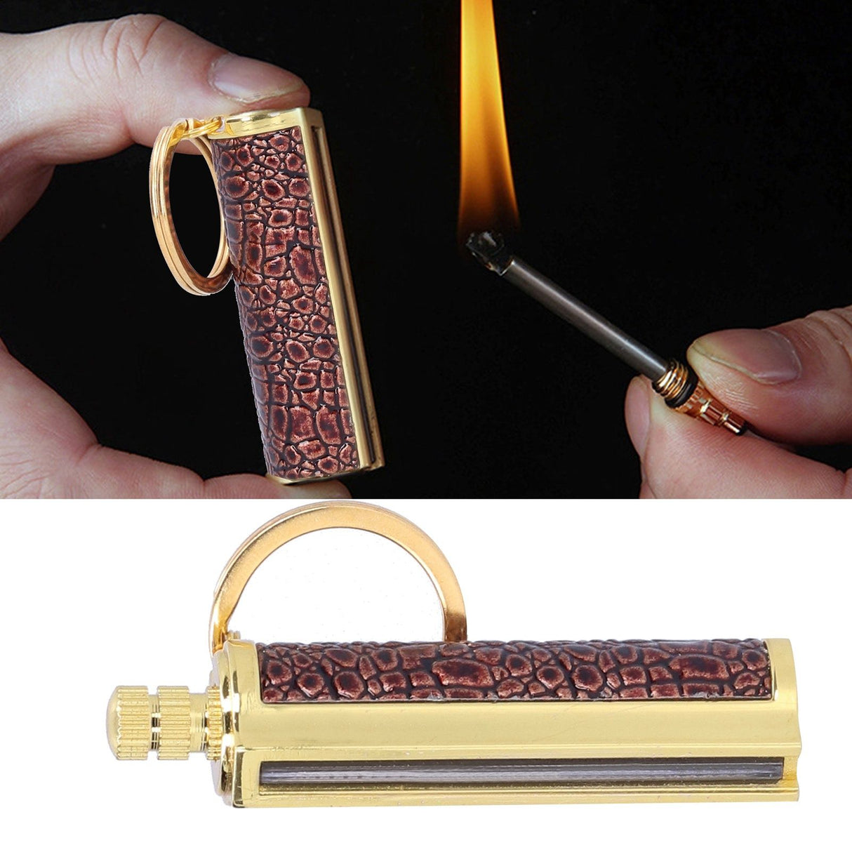 Cigarette Lighter Matchstick Kerosene Lighter Waterproof Lighter Outdoor Vintage Key ChainGolden Brown