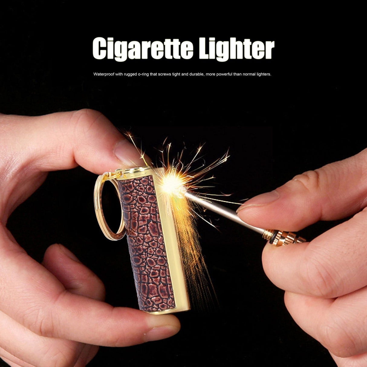 Cigarette Lighter Matchstick Kerosene Lighter Waterproof Lighter Outdoor Vintage Key ChainGolden Brown