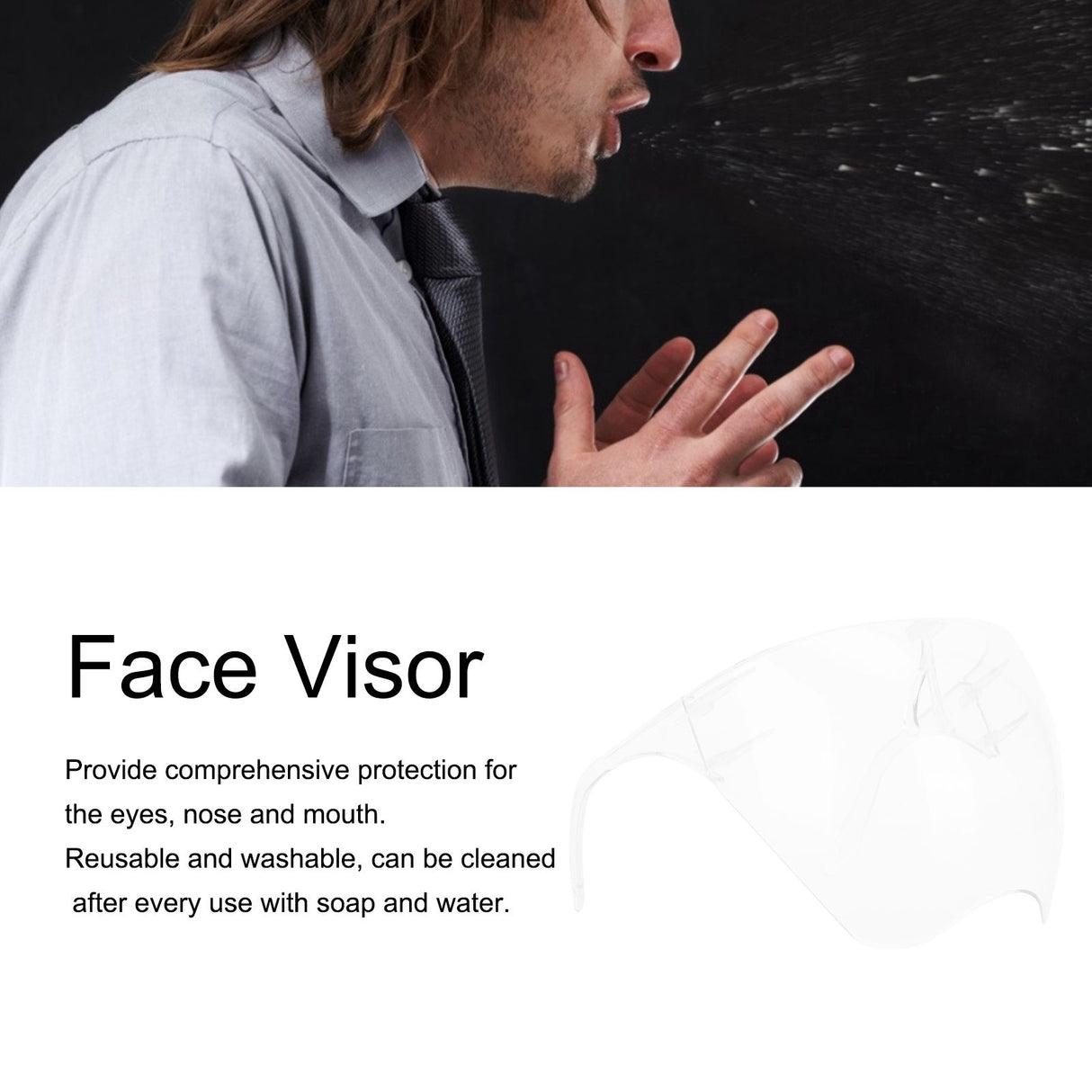 Anti-Fog Transparent Face Shield Full Face Covering Protective Visor for Office School Restaurants