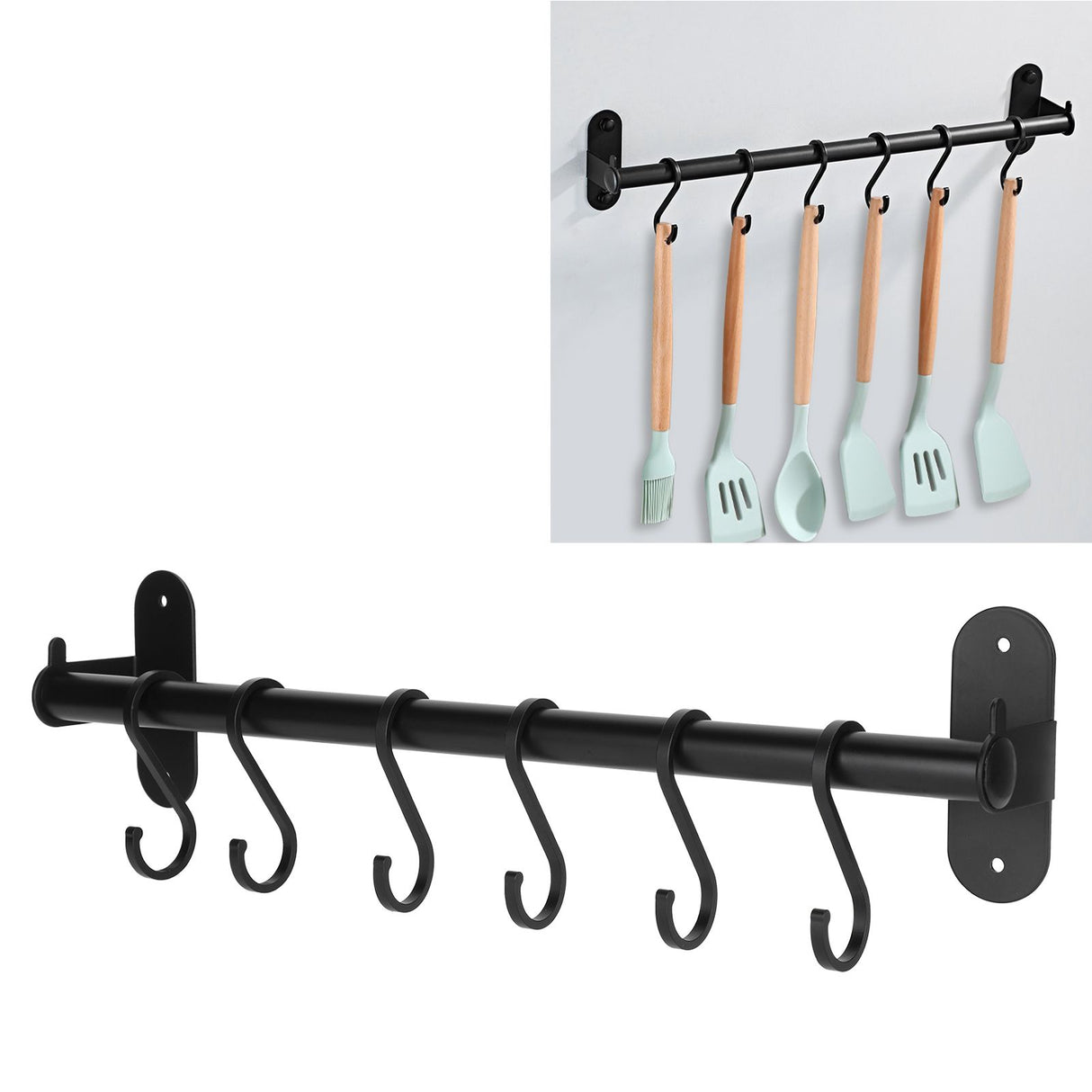 40cm 6 Hooks Pot Lid Hanger Punch WallMounted Storage Holder Kitchen Utensil Rack Organizer