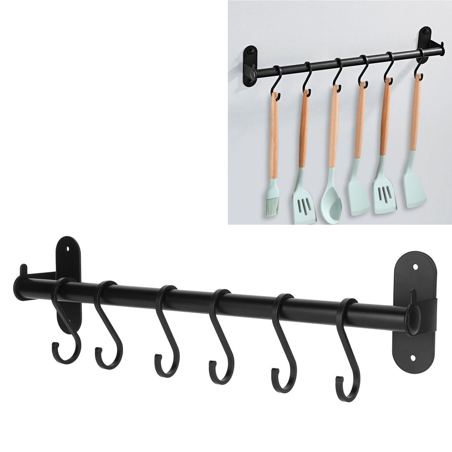 40cm 6 Hooks Pot Lid Hanger Punch WallMounted Storage Holder Kitchen Utensil Rack Organizer