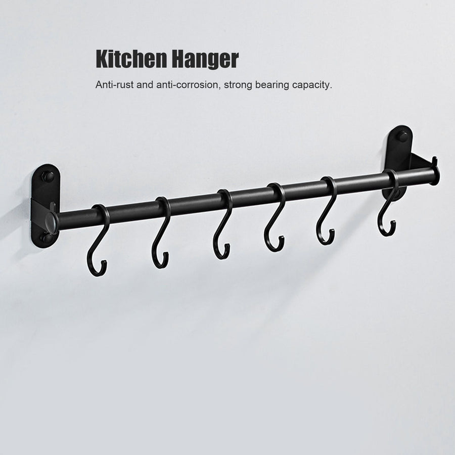 40cm 6 Hooks Pot Lid Hanger Punch WallMounted Storage Holder Kitchen Utensil Rack Organizer