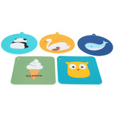 5PCS Silicone Placemat Cute Cartoon Animals Coaster Heat Resistant Table Mats for Home Kitchen - 45-Degree Angle