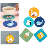 5PCS Silicone Placemat Cute Cartoon Animals Coaster Heat Resistant Table Mats for Home Kitchen