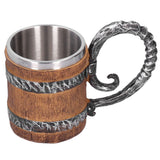 Resin Drinking Mug Oak Barrel Personalized Viking Vintage Stainless Steel HandMade Cup - Side View