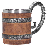 Resin Drinking Mug Oak Barrel Personalized Viking Vintage Stainless Steel HandMade Cup - 45-Degree Angle