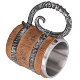 Resin Drinking Mug Oak Barrel Personalized Viking Vintage Stainless Steel HandMade Cup - Close-Up Angle