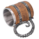 Resin Drinking Mug Oak Barrel Personalized Viking Vintage Stainless Steel HandMade Cup - Low Angle